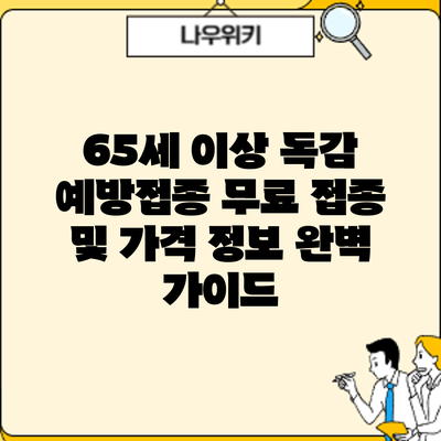 65세 이상 독감 예방접종: 무료 접종 및 가격 정보 완벽 가이드