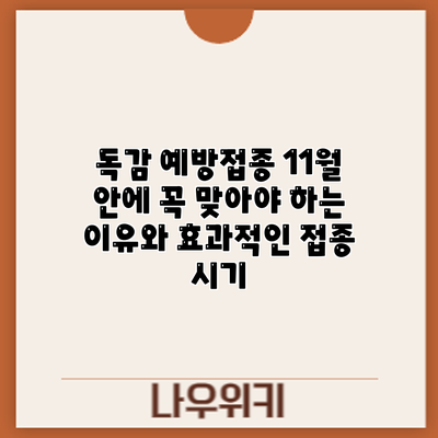 독감 예방접종: 11월 안에 꼭 맞아야 하는 이유와 효과적인 접종 시기